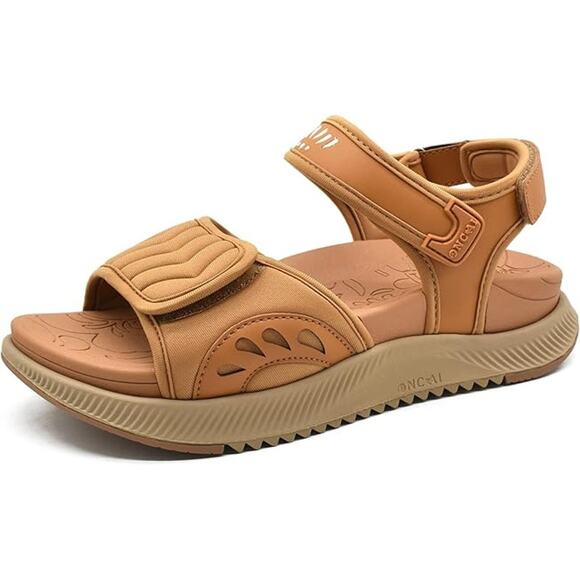 Oncai Womens Size 8 Gold Tan Hook Loop Arch Support Open Toe Walking Sandals - Picture 1 of 7